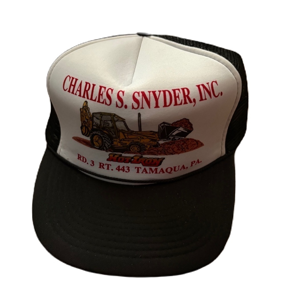 Vintage New Holland Hot Iron Excavator Black White Trucker Hat Mesh SnapBack